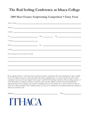 Fillable Online Ithaca Entry Form Ithaca College Ithaca Fax Email