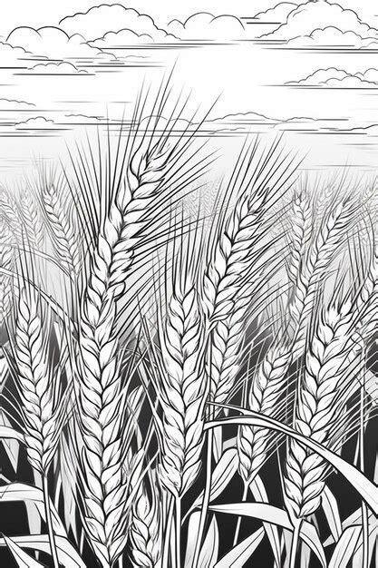 A Drawing Of A Field Of Wheat With A Sky In The Background Generative