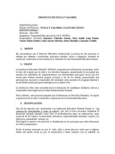 Proyecto De Etica Y Valores Pdf Sociedad Aprendizaje