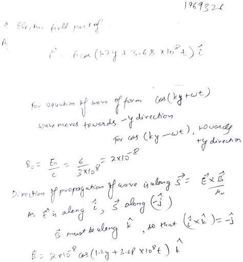 The Electric Field Part Of An Emw In Vacuum Is Given By E 6cos 1 2y 3