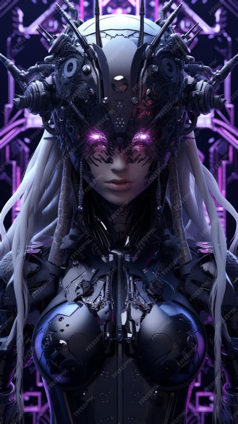 Premium Ai Image A Woman With Long White Hair And Purple Eyes Is Standing In Front Of A Purple