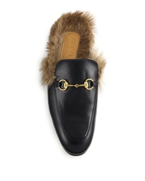 Gucci Princetown Leather And Fur Loafer Slides In Black Lyst