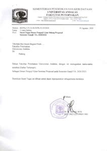 Surat Tugas Dosen Penguji Seminar Proposal TPA Semester Ganjil 2020