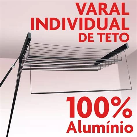 Varal De Teto Individual Varetas Alum Nio Preto Cm Parcelamento