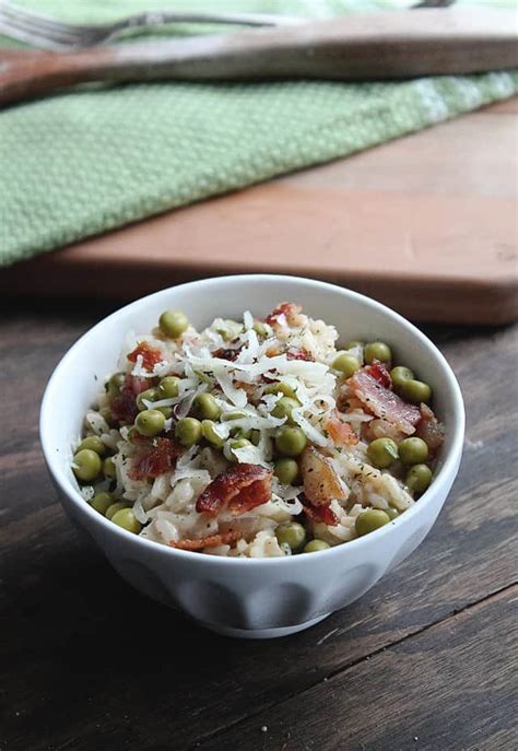 Creamy Sweet Pea and Crispy Bacon Risotto | Diethood