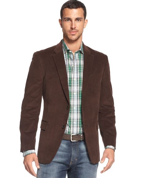 Tommy Hilfiger Brown Solid Trim Fit Corduroy Sport Coat With Elbow Patches For Men Lyst