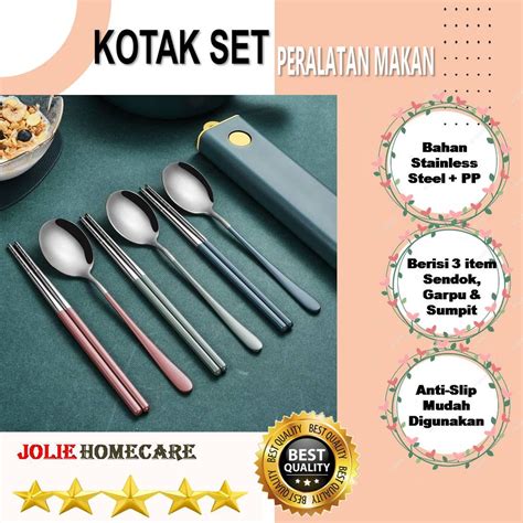 Jual Sendok Garpu Sumpit Set Stainless Steel Alat Makan Portable