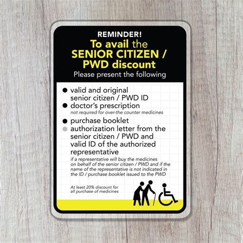 Senior Citizen Pwd Medicine Discount Requirements Sign Signage