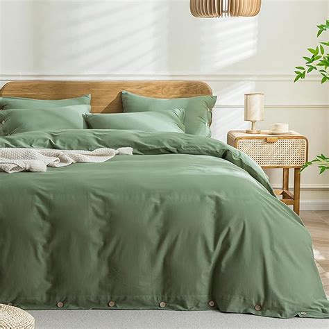 Jellymoni Green Washed Cotton Duvet Cover Set Piece Luxury Soft