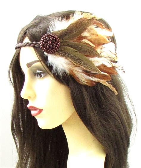 Native American Red Indian Feather Headdress Headband Brown Pocahontas