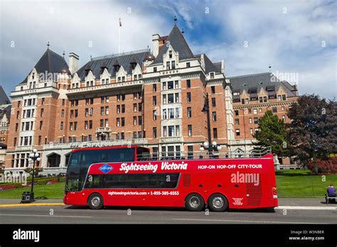 Sightseeing Victoria Bc Red Tourist Double Decker Bus In Front Of