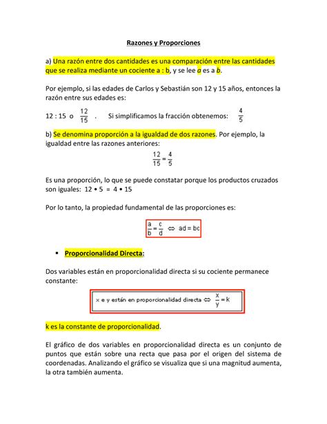 Resumen Razones Y Proporciones Razones Y Proporciones A Una Razón Entre Dos Cantidades Es Una