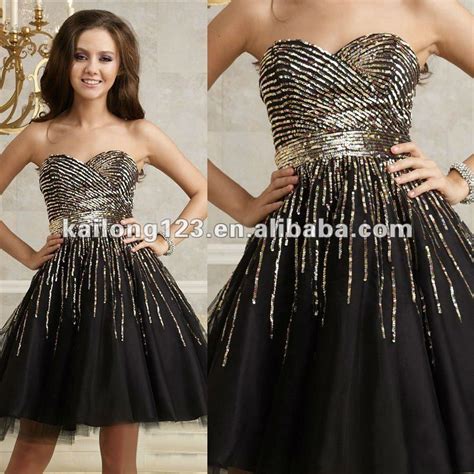 Beautiful Sweetheart A Line Gold Sequins Black Party Dress 800×800 Gold Party Dress