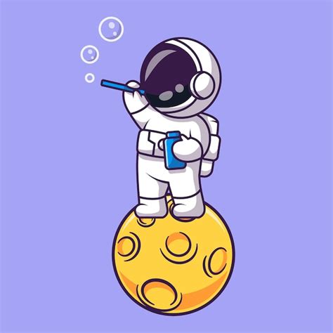 Premium Vector Cute Astronaut Blowing Soap Bubble On Moon Cartoon