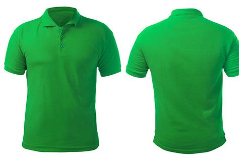 Blank Collared Shirt Mock Up Template Front And Back View Isolated On White Plain Green T