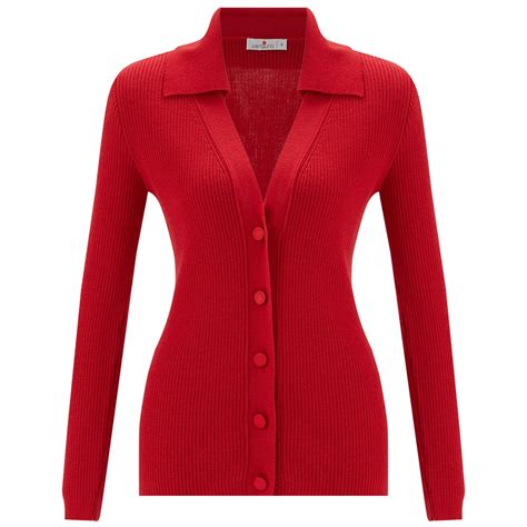 Polo V Neck Ribbed Knit Cardigan Red Peraluna Wolf And Badger