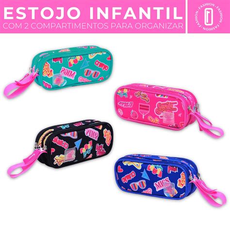 Estojo Duplo Escolar Infantil Feminino Rosa C Divisorias Shopee Brasil