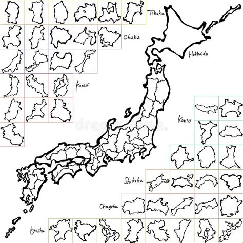 Map of Japanese Prefectures. Brush Stroke Line. Stock Vector ...