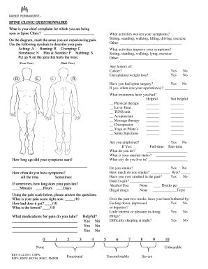 Fillable Online Mydoctor Kaiserpermanente SPINE CLINIC QUESTIONNAIRE