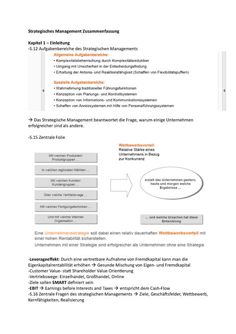 Strategisches Management Zusammenfassung S Zentrale Folie