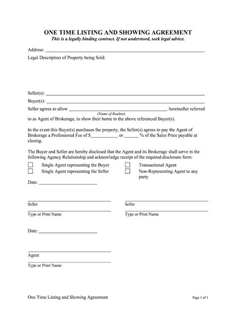 One Time Listing Agreement Form Fill Online Printable Fillable