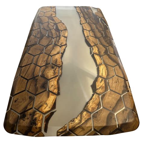 Honeycomb Design Modern Epoxy Resin River Gray Dining Table For Sale At