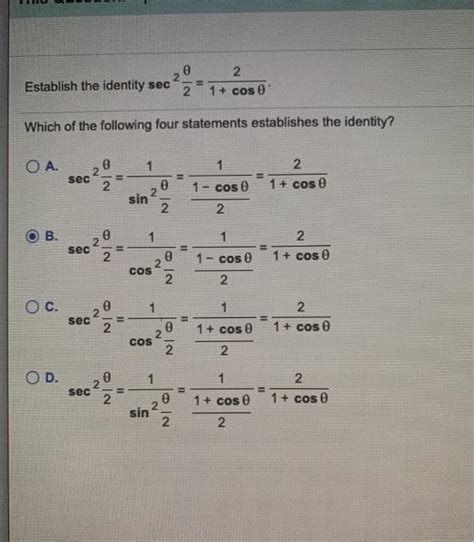 Solved Establish The Identity Sec 2 1 Cos 0 2 Which Of The Chegg