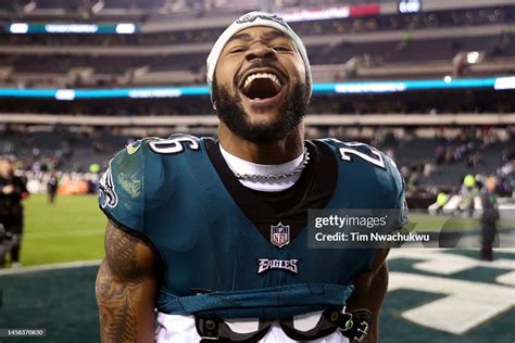 Miles Sanders Of The Philadelphia Eagles Celebrates On The Field