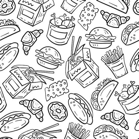 Premium Vector Doodle Fast Food Vector Seamless Background