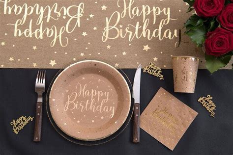 Platos Happy Birthday Kraft Dorado cartón 22 5cm 10 unidades por