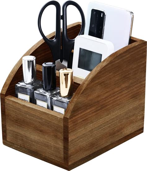 Wugeshop Wood Remote Control Holder 4 Compartments Rustic