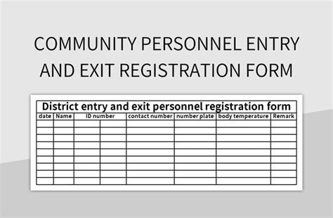 Community Personnel Entry And Exit Registration Form Excel Template And