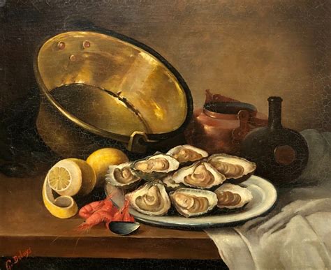 Proantic Still Life With Oysters Oil On Canvas Nineteenth