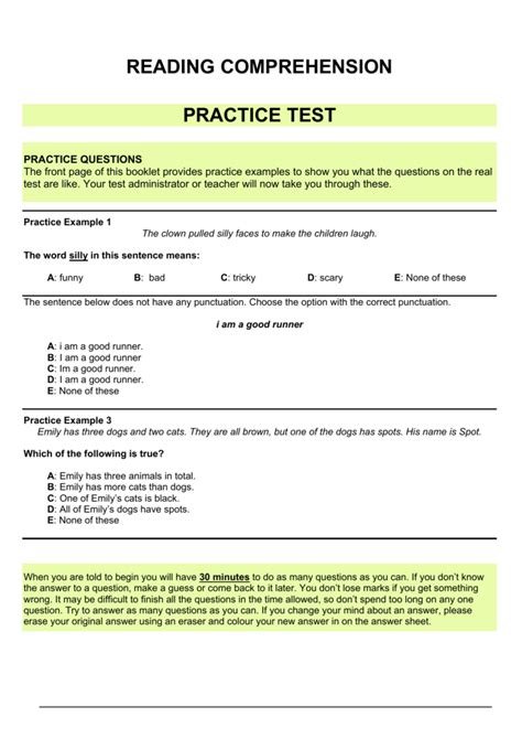 Reading Comprehension Practice Test