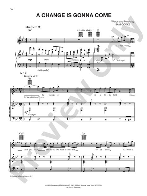 A Change Is Gonna Come Piano Vocal Chords Sam Cooke Digital Sheet