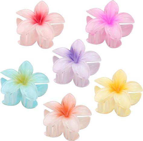 WACHLL Lot de 6 grandes pinces à cheveux en forme de fleur hawaïenne