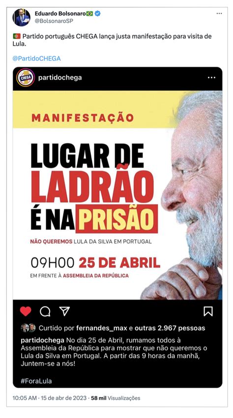 Partido da direita de Portugal convoca manifestação contra Lula