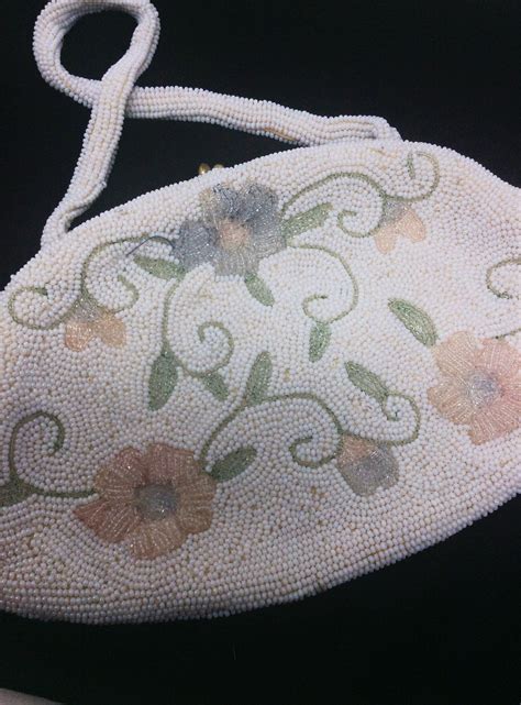 Vintage Beaded Bag Purse Made In Belgium White Pastel Fashion By Lakesidevintageshop On Etsy