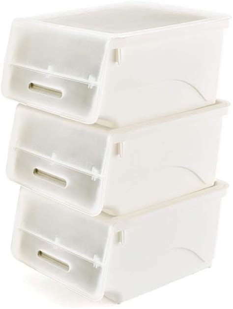 Ezoware Stackable Storage Bins With Lids [3 Pack] Plastic Stackable