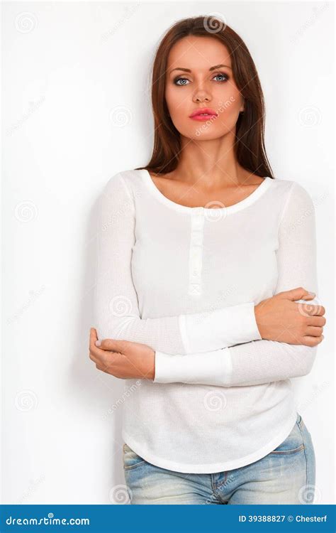 Woman Standing Near Wall Stock Image Image Of Attitude 39388827