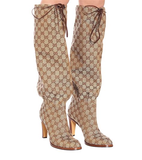 Gucci Gg Canvas Knee High Boots In Beige Natural Lyst