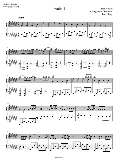 Faded Easy Piano Sheet Music Free Pdf - Alan Walker Faded Sheet Music ...