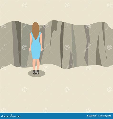 Young Woman Standing And Looking At The Edge Of A Cliff Stock Vector