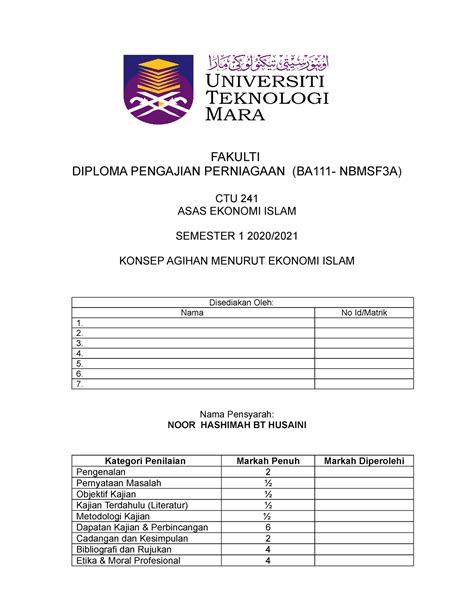 Kertas Kerja Berkumpulan CTU241 FAKULTI DIPLOMA PENGAJIAN PERNIAGAAN