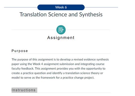 Solution NR716 Week 6 Assignment Translation Science And Synthesis