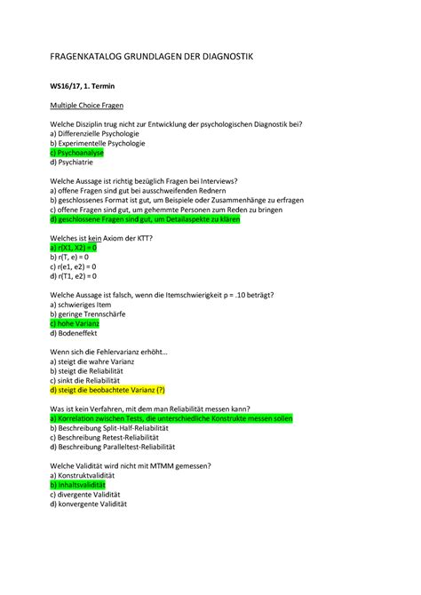 Fragenkatalog Diagnostik WS1819 FRAGENKATALOG GRUNDLAGEN DER