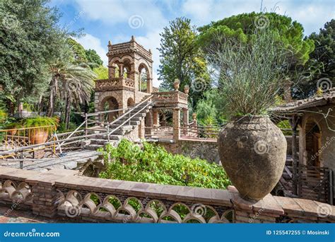 Ancient Public Garden Of Villa Comunale In Taormina Sicily Editorial