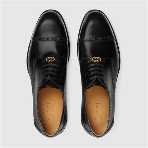 Men S Lace Up Shoe With Brogue Details In Black Leather GUCCI IE