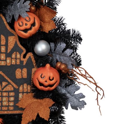 Northlight Orange And Black Haunted House Halloween Wreath 24 Inch