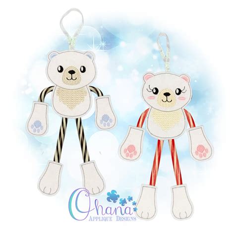 Polar Bear Candy Cane Holder Ornament Set In The Hoop Machine